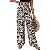 Floerns Women's Leopard Print Straight Leg Pants Loose Drawstring Waist Trousers