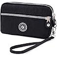 LassZone Women's Nylon Smartphone Wristlets Bag Three Zipper Long Clutch Wallets Purses for Cellphone/Card/Cash/Coin/Bills Black