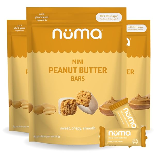 NUMA FOODS MINI PEANUT BUTTER BARS – VEGAN, LOW SUGAR, HIGH PROTEIN, ALL NATURAL, GLUTEN FREE – CRUNCHY PLANT BASED PEANUT BUTTER SNACKS – 3 BAGS WITH 8 INDIVIDUALLY WRAPPED PB BITES