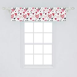 Ambesonne Valentines Window Valance, Doodle Style