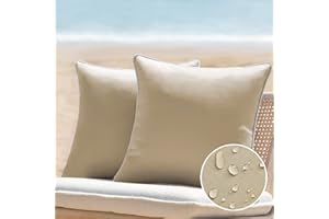 Phantoscope Pack of 2 Outdoor Waterproof Solid Throw Decorative Pillow Cover Decorative Square Outdoor Pillows Cushion Case Patio Pillows for Couch Tent Sunbrella, Light Coffee 18x18 inches 45x45 cm