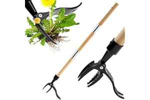zonmtreo Detachable Stand Up Weed Puller Tool with Long Handle, Dandelion Weed Puller Tool Stand Up Heavy Duty, Garden Weed Remover Tool Long Handle, Weeding Tools Gardening Long Handle (Wood 44in)