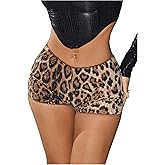 SHENHE Women's Glitter Sequin Leopard Shorts Low Rise Sexy Rave Club Booty Shorts Hot Pants