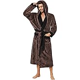 Vulcanodon Mens Robe Big and Tall with Hood, Full Length Plush Robe for Men Long Fleece Bathrobe