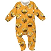 XDKDZIS Pattern Of Cute Bees Baby Sleep Play Pjs Footie Cotton One-piece Zip Front Romper Jumpsuit Pajamas 3-24M