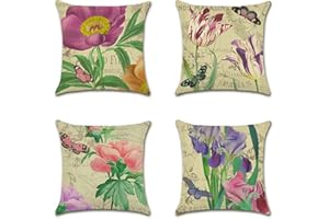 Artscope Set of 4 Decorative Throw Pillow Covers 18x18 Inches, Vintage Purple Flower Pattern Waterproof Cushion Covers, Perfect to Outdoor Patio Garden Living Room Sofa Farmhouse Decor