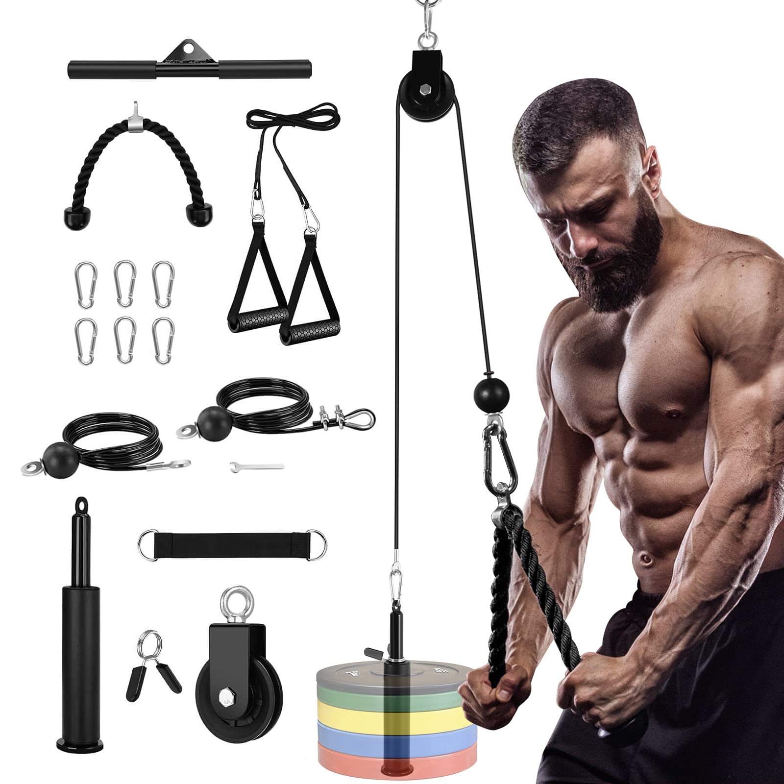 Fitness Lat and Lift Pulley System Gym, Lat Pulldown Bar Cable Pulley