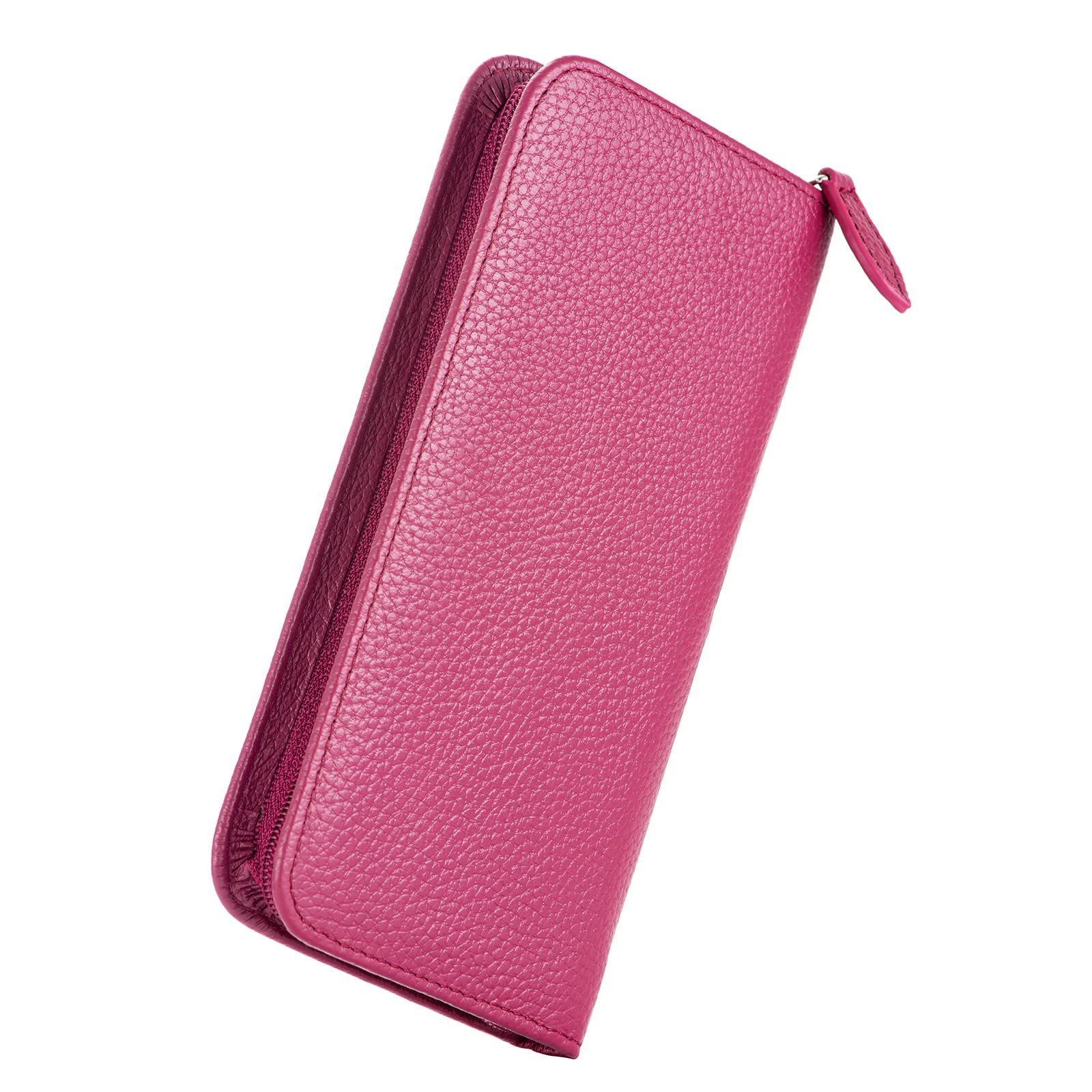 erofa Genuine Leather Fountain Pen Case, 3 Divided Slots Rose Red Color, Zippered Pen Case Pouch, Handmade Display Holder for Rollerball Pen — image 1