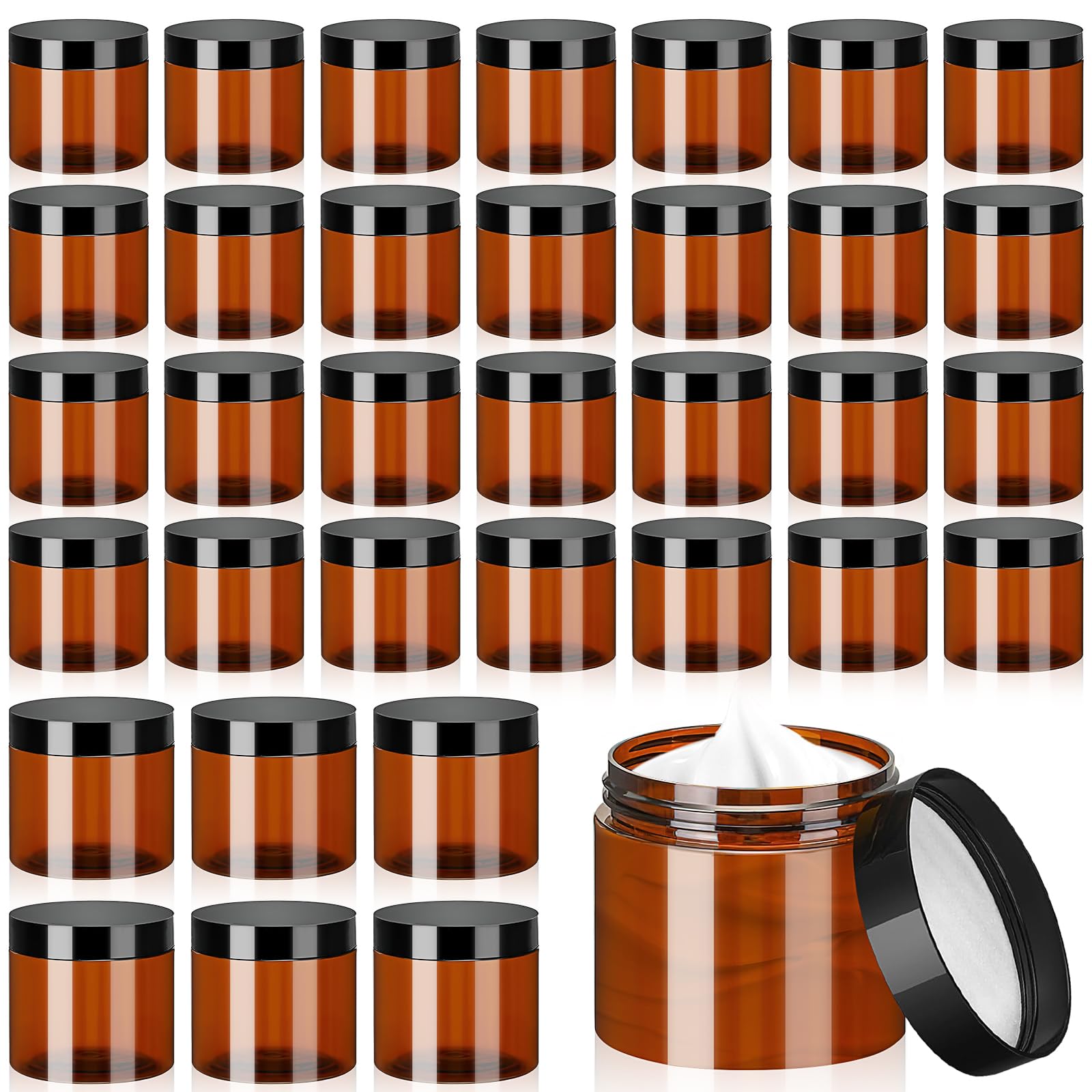 40Pcs Plastic Amber Jars with Lids, 60ml Small Cosmetic Jars Wide Mouth Empty Sample Refillable Storage Containers for Face Cream Lotion Candle, Round