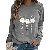 JBF Cloth Flower Sweatshirt Womens 80s Vintage Minimalistic Floral Printed Long Sleeves Sweatshirt Pullovers Tops