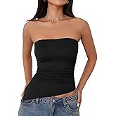 Tankaneo Womens Going Out Tube Top Asymmetrical Strapless Tops Ruched Bandeau Shirts Trendy Y2k Outfits Black