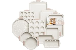 11-Piece Baking Pans Set Nonstick, Stackable Bakeware, Toxin-Free Baking Pans Set with Silicone Handles, Includes Cookie Shee