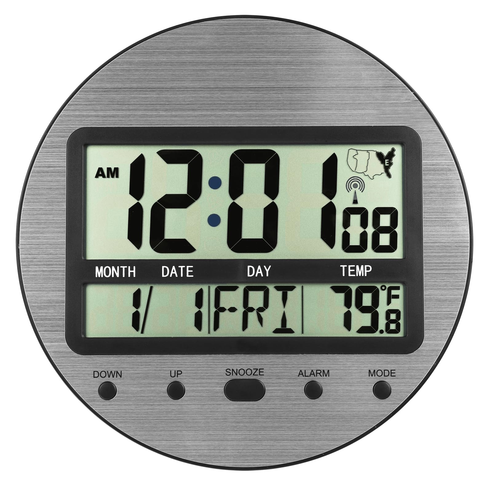 Photo 1 of Alarllok Round Digital Wall Clock with Temperature, Date, Seconds - Self-Setting Atomic Clock Digital Auto Time Sync & DST Adjustment- Battery Operated, Easy to Set & Read, Aluminum Metal Dial