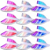 Jadive 12 Pcs Sun Visor Hats Adjustable Beach Golf Cap Clear Visor Hats for Women Men UV Protection Translucent Outdoor(Silver, Purple, Blue)