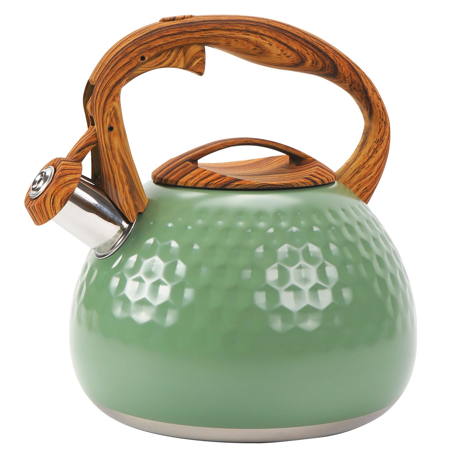 Photo 1 of Foedo Stovetop Whistling Tea Kettle 3.2QT - Stainless Steel with Wood Grain Handle, Loud Whistle Kettle for Tea, Coffee & Milk, Ergonomic Grip & Balanced Pour Spout (Emerald Green)