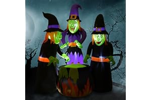 Double Couple 6FT Halloween Inflatables Outdoor Decorations,Three Witch Around Cauldron with Bulit-in Lights, Blow up Lighted Yard Lawn Home Family Decorations Outdoor Holiday Party Garden Decor