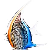 Hand Blown Glass Fish Figurines,Sea Glass Art Figurines Ornament,Tropical Fish Paperweights,Coastal Beach Room Decor,Colorful Aesthetics Home Decor for Bookshelf,Office,Living Room TV Stand (Blue)