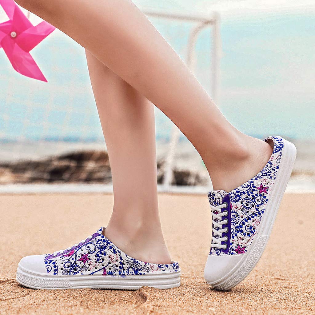 Overmal Sabots Femme Fille Chaussures de Plage Piscine Chaussons Chaussures de Outdoor 2020 Printemps et été Nouveau Impression Flats Sandales Chaussures de Pluie Hollow Out