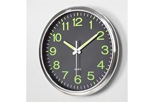 12 Inches Night Light Wall Clocks -with Silent Non-Ticking Glowing Function - Big Solid Numbers Easy to Read Both Day and Nig
