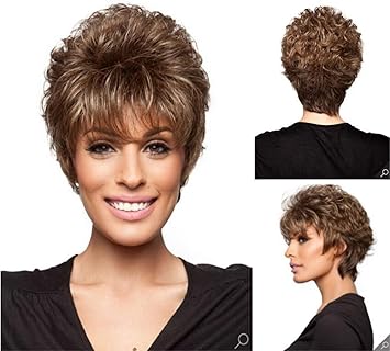 Amazon Com Natural Brown Hair Wigs Short Fluffy Curly Wavy Pixie
