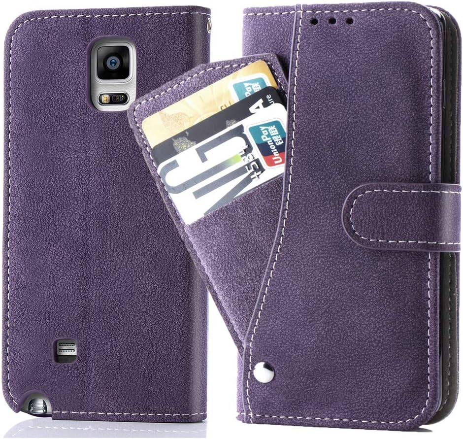 Asuwish Compatible with Samsung Galaxy Note 4 Wallet Case and Tempered Glass Screen Protector Flip Credit Card Holder Cell Accessories Phone Cover for Glaxay Note4 Gaxaly N910A Not Notes Four Purple