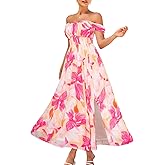 GRACE KARIN 2026 Women's Summer Floral Print Flowy A Line Maxi Dresses Sleeveless Smocked Off Shoulder Dress