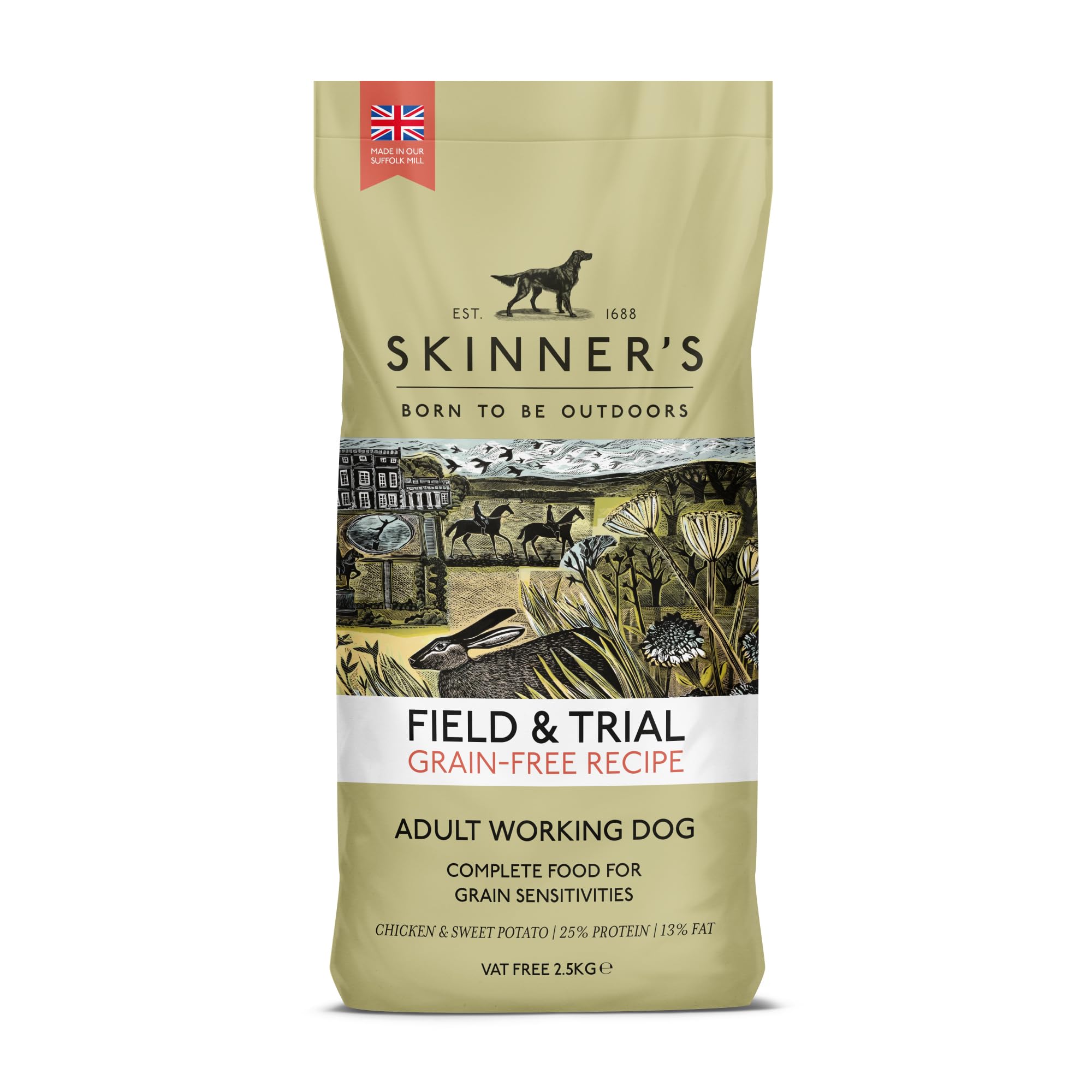 Skinner's Field & Trial Complete Dry Grain Free Adult Dog Food Chicken and Sweet Potato, 2.5 kg