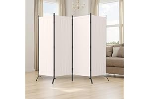 PHONJOROO Room Divider, 4 Panel Folding Privacy Screens, 88” Portable Room Dividers with Metal Feet, Lightweight 6FT Partition Divider for Room Separation Wall Divider Screen for Bedroom Office (White)
