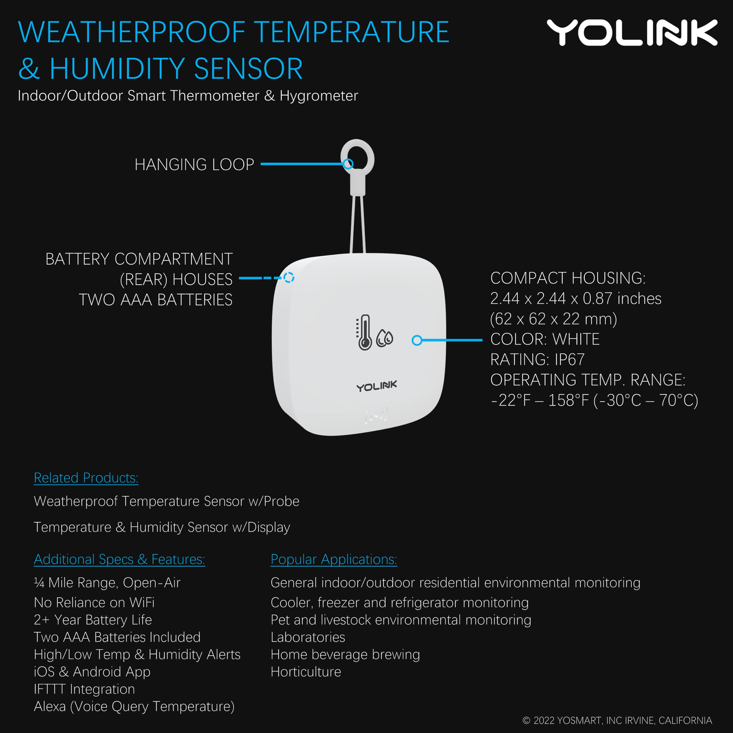 YoLink Smart Outdoor Temperature & Humidity Sensor, Hygrometer