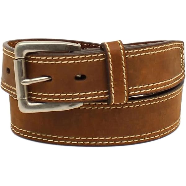 VlaMiTex Genuine Leather Belt - 4 Cm Wide, Single/Twin Prong Buckle, Red-Brown, Size 4 (Fits Waist 115-130 Cm) - View #6