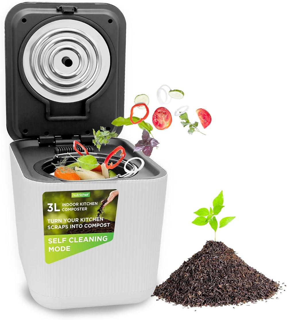 Nutrichef 3L Electric Kitchen Composter | Automatic Food Scrap Bin | Dry Crush