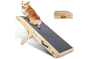 NIUBYA Wooden Dog Ramp for Couch High Bed, Non Slip Pet Ramps for Small Dogs and Cat with 5 Adjustable Height from 10.6'' to 22'', Portable 36.3'' Long Foldable Ramp for Dogs to Get on Bed Car, Natural