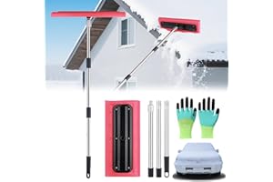 Adjustable Telescoping Roof Rakes for Snow Removal, EVA Scratch-Free Foam Push Plate and Stainless Steel Telescopic Pole for 