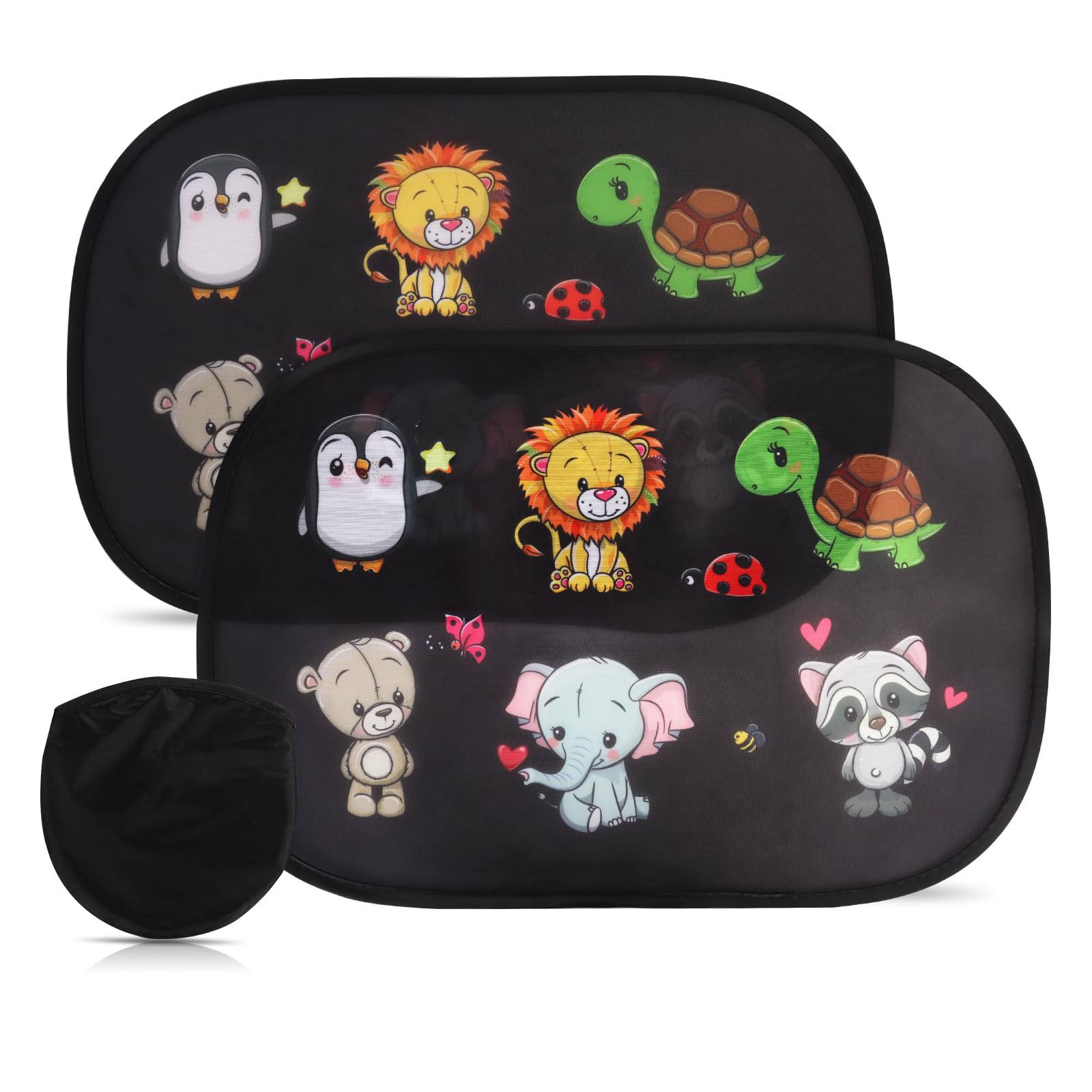 Jiusely 2pc Car Window Shades for Baby, Animal Print Sunshade with UV Protection, Car Sun Shades 47 x 30 cm With 8 Suction Cups