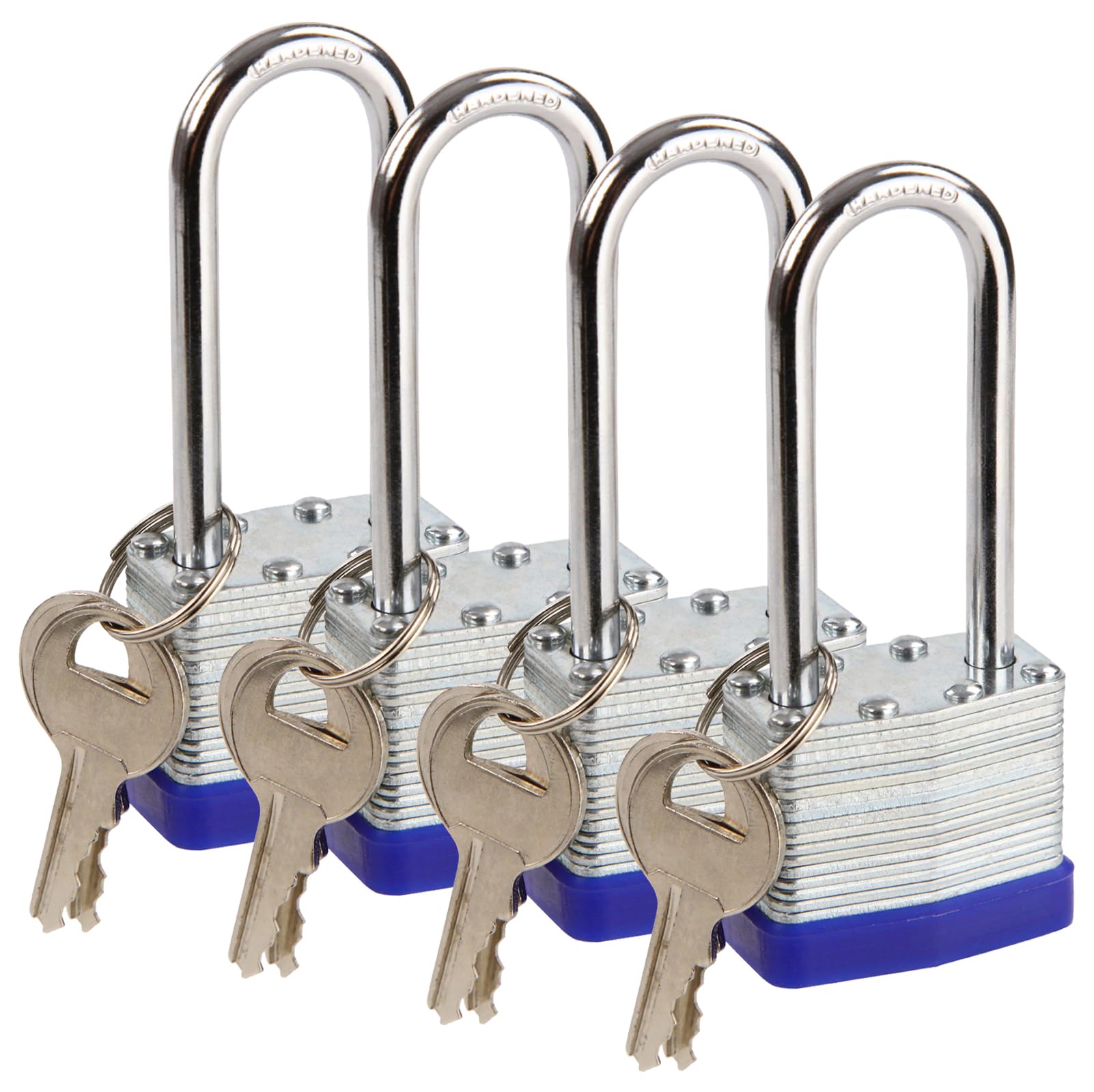SEPOX® 4Pack Heavy Duty Padlock Keyed Alike, 40MM Laminated Steel Lock Body, 60MM Extra Long Shackle, Ideal for Gym Locker, Sheds, Gate, Warehouse, Hasp (4 Locks with Same Keys)