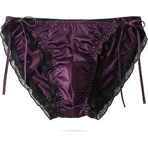 Mens Sissy Silky Satin Panties Tie Side Lace Trim Mid Rise Pouch Briefs