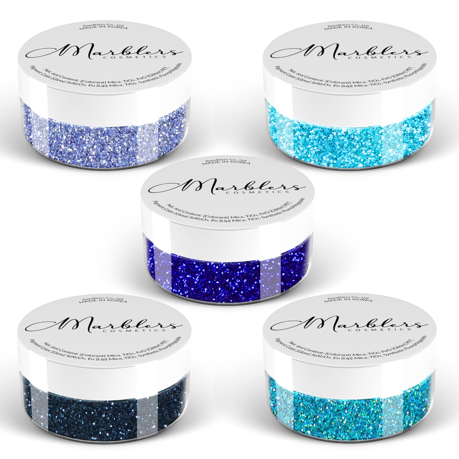 MARBLERS Cosmetic Grade Fine Glitter 5 Pack [Ocean Wave] 0.90oz (25g) | Non-Toxic | Vegan | Cruelty-Free | Eyeshadow, Nail Polish, Nail Art | Festival, Rave & Party Makeup | Body & Face — image 1