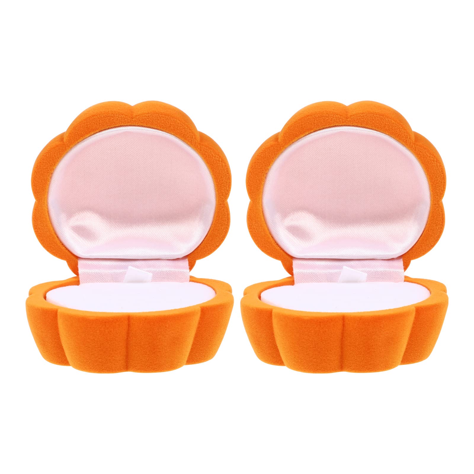 Amosfun 2pcs Plush Ring Display Case Pumpkin Design Ring Box Trinket Box Necklace Earring Ring Holder Jewelry Container for Proposal Wedding Ceremony Decoration Orange