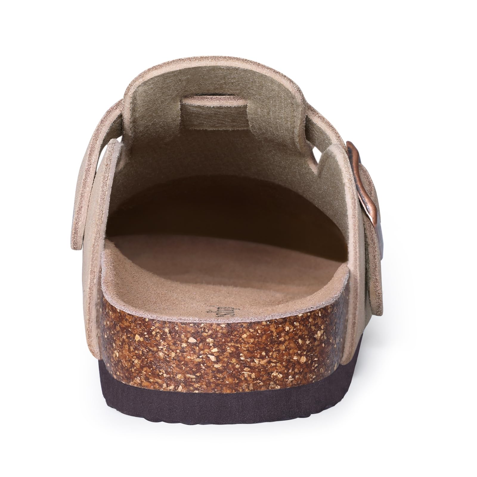 Beslip Wildleder Clog für Damen Weiches Kork Fußbett Leder Pantoletten Komfort Kartoffel Schuhe mit Arch Support, Taupe Frauen Größe 39 EU 5
