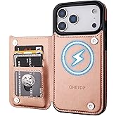 ONETOP Compatible with Magsafe for iPhone 17 Pro Max Wallet Case with Card Holder, PU Leather Kickstand RFID Blocking Case, Double Magnetic Clasp and Durable Shockproof Cover 6.9 Inch (Rose Gold)
