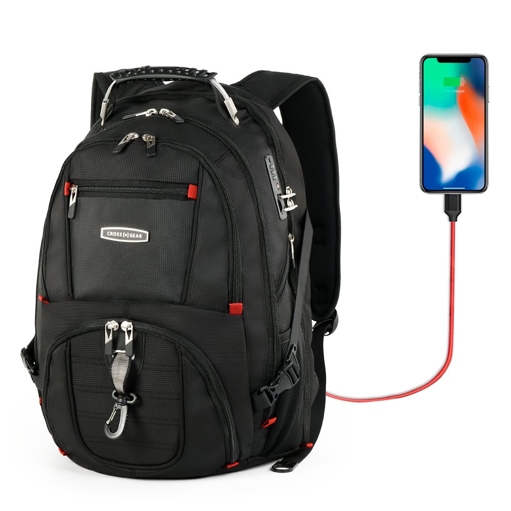 CrossGear TSA Laptop Backpack with USB Charging Port and Combination