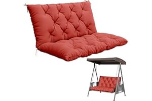 PAKUNODA Porch Swing Cushion with Backrest,Waterproof Bench Cushion for Outdoor Furniture,2-3 Seater Replacement Thickened 5 in swing cushion,with Ties,Patio,Outdoor,Backyard and Garden (Red,40x40 in)