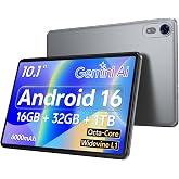 Android 16 Tablet 10 Inch, Octa‑Core, 16GB+32GB, 1TB Expandable, Gray | Electronics Tablets, 6000mAh Battery, Widevine L1, WiFi 6, BT 5.0, Dual Camera, for Kids &amp; Adults, Work, Streaming, Gifts