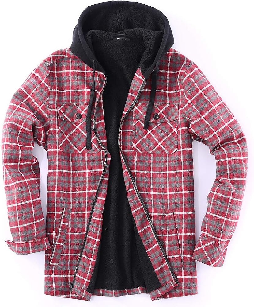 sherpa lined flannel hoodie jacket