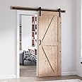 FREDBECK 32in x 80in Sliding Barn Door and 5.5FT Sliding Door Hardware Kit Included K Shape Solid Spruce Wood Panel Need to Assembly