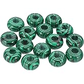 PATIKIL 15 Pcs Natural Gemstone Beads, Large Hole Rondelle Beads Loose European Crystal Beads Pack for Jewelry Bracelet DIY Craft, 14 x 8 MM, Malachite Green