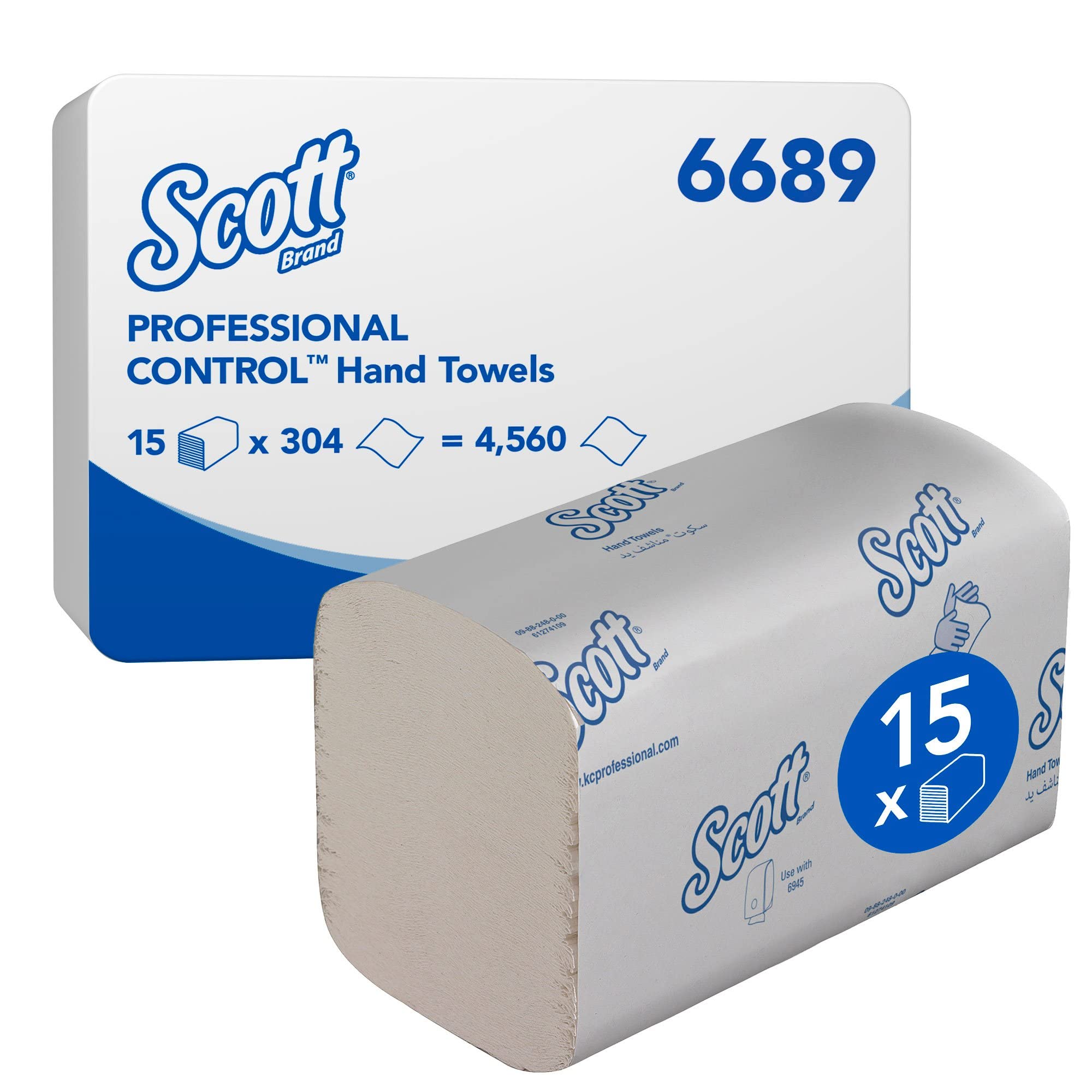 Scott Control Interfold Hand Towels 6689 - Disposable Paper Towels - 15 Packs x 304 White, Hand Towels (4,560 Total)