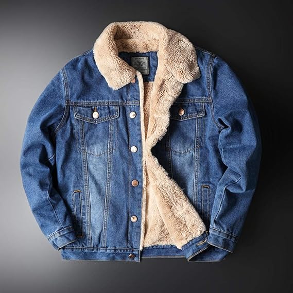 HULATANG Winter New Men s Jeans Jacket Casual Solid Color Denim Jacket Plus Velvet Warm Fur