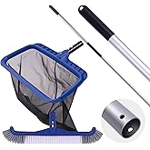 POOLAZA Pool Cleaning Kit, Including Pool Brush & Ultra Fine Mesh Pool Skimmer Net with Pole, Pool Net Skimmer & 17.5'' Pool Brush Head with 10.5ft Aluminum Pool Pole, Pool Net and Brush with Pole