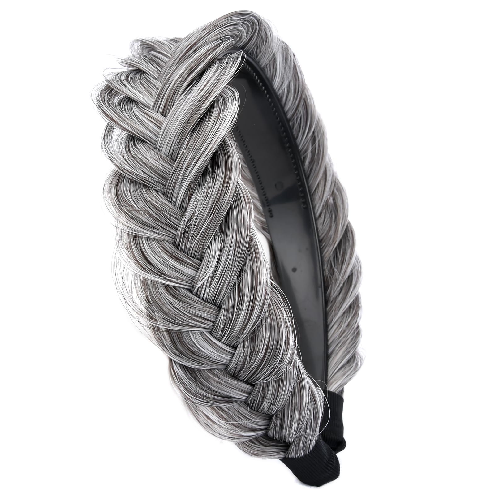 BOBIYA Wide Braided Headband with Teeth Braid Headbands With Teeth for Women Braided Hair Headbands with Tooth (Salt Pepper) — image 1